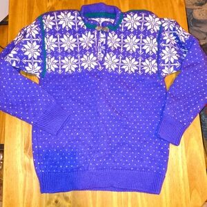 Women's Wool Blue and White Snowflake Sweater